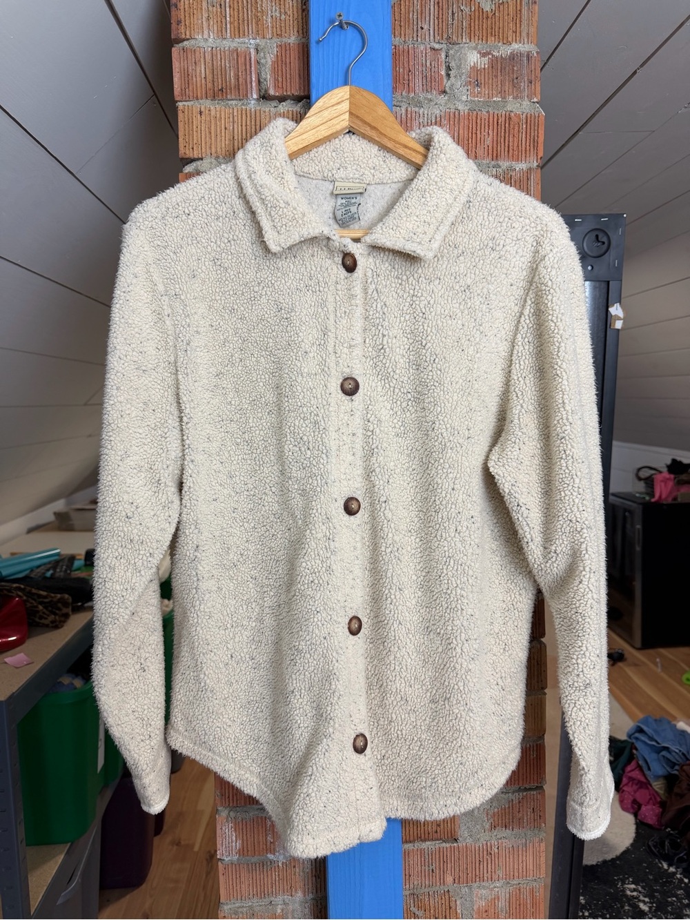 L.L Bean Cream Sherpa Button-Up Shacket